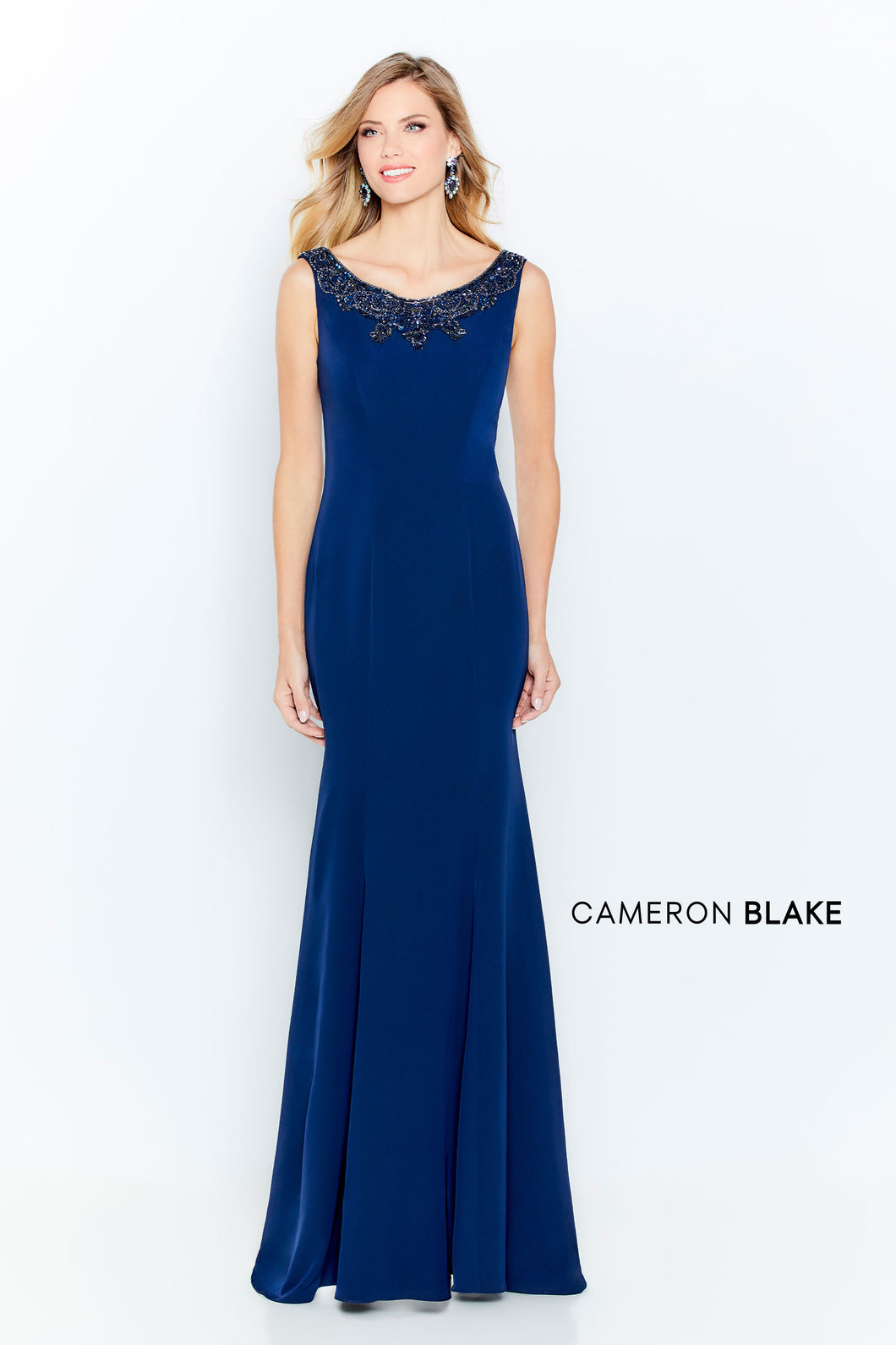 Cameron Blake 120621 Elegant Simple Crepe Sleeveless Gown