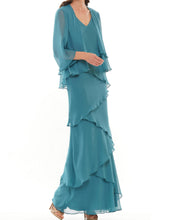 Load image into Gallery viewer, Teal Chiffon Layered Long Gown with Jacket
