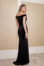 Load image into Gallery viewer, Jade J215058 Stretch Velvet Off the Shoulder Gown

