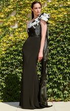 Load image into Gallery viewer, Audrey and Brooks 6410 Black and White One Shoulder Long Gown
