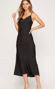 Classic Black Slip Dress with a Cowl Neckline