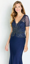 Load image into Gallery viewer, Cameron Blake CB130 Navy Short Sleeve Beaded Long Gown
