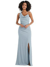 Load image into Gallery viewer, Blue Mist One Shoulder Long Gown with Cowl Neckline
