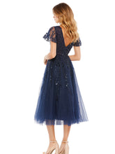 Load image into Gallery viewer, Macduggal 20304 Navy Embellished MIDI  Length Gown with Flutter Sleeve
