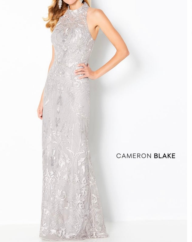 Cameron Blake 220645 Sleeveless Halter Embroidered Dress