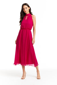 Drew Philips Yuna Sleeveless Halter Midi Dress in Lotus Pink