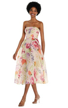 Load image into Gallery viewer, Dessy D834FP Blush Print Strapless Organdy Tea-Length  Dress
