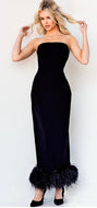 Jovani 09630 Tea Length Feather Hem Sheath Dress
