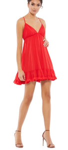 Macduggal 55417 Red Short Mini Dress with Spaghetti Straps