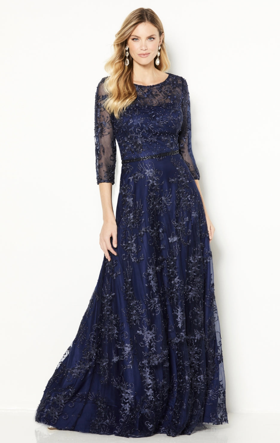 Cameron Blake 118682 Long Sleeved Embroidered and Beaded Gown