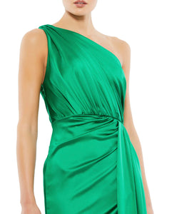 Macduggal 26654 Emerald One Shoulder Satin Long Gown
