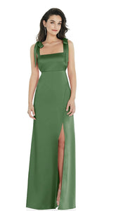 Dessy 8224 Bow Tie-Shoulder Empire Waist Maxi Dress with Front Slip