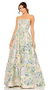 Macduggal 11604 Strapless Floral Brocade Long Gown