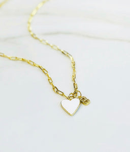 Link Necklace with Heart Charm and CZ Initial