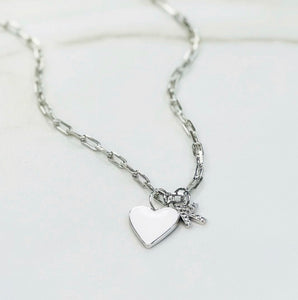 Link Necklace with Heart Charm and CZ Initial