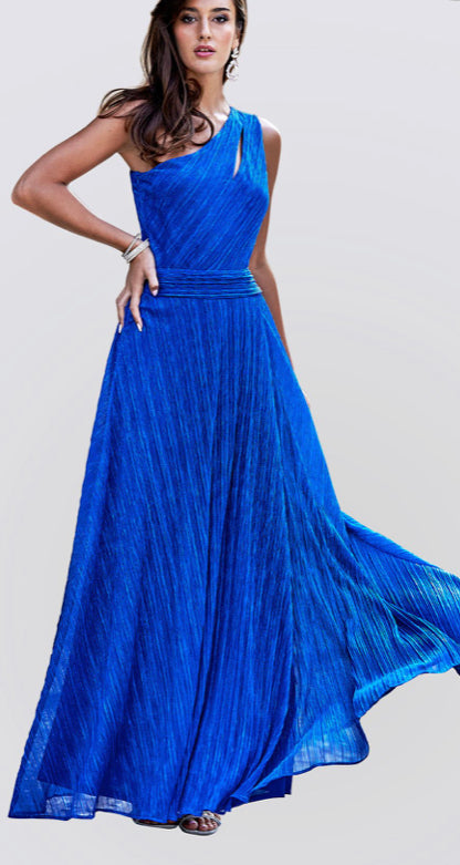 Frank Lyman Royal Blue One Shoulder A-Line Long Gown