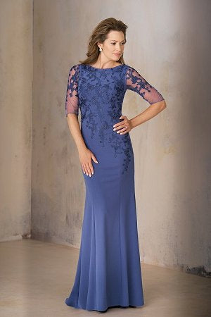 Jade Couture K208002U Crepe embroidered dress with Sleeves