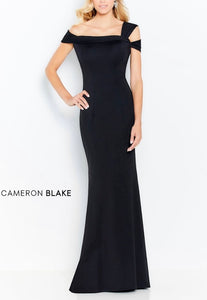 Cameron Blake 120604 Black Off the Shoulder Jersey Long Gown
