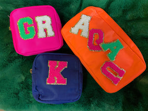 Vinyl Cosmetic Bags with Varsity Letters