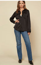Load image into Gallery viewer, Black Long Sleeve Charmeuse Button Down
