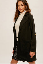 Load image into Gallery viewer, Black Faux Suede Open Jacket with Pockets
