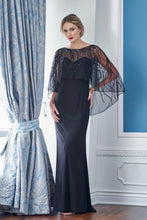 Load image into Gallery viewer, Jasmine K218054 Matte Jersey Dress with Beaded Cape
