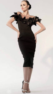 Nicole Bakti 604 Short Dress with Illusion and Appliqué Detail