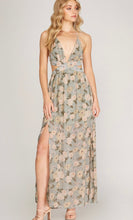 Load image into Gallery viewer, Sage Halter Print Dress with Open Tie Back
