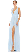 Load image into Gallery viewer, Macduggal 55321 Powder Blue Pleated Chiffon V-neck Long Gown
