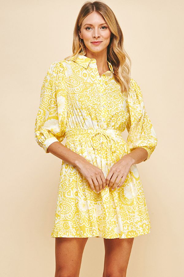 Yellow and White Floral Short Dress