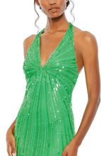 Load image into Gallery viewer, Macduggal 10898 Green Beaded Long Halter Gown
