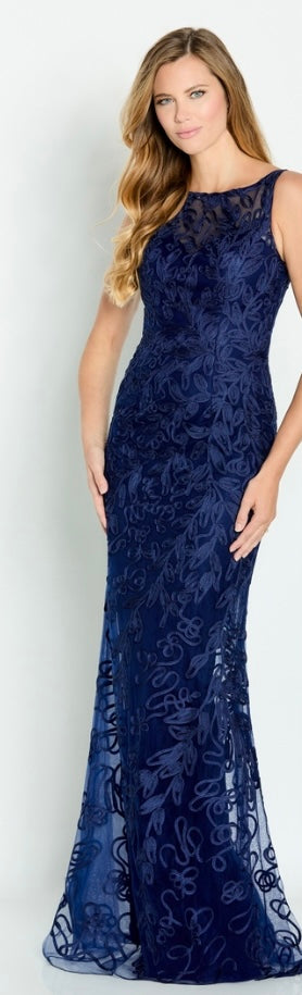 Cameron Blake CB136 Navy Blue Lace Sleeveless Dress