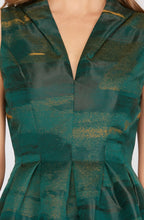 Load image into Gallery viewer, Green and Gold Sleeveless Fit and Flare Dress
