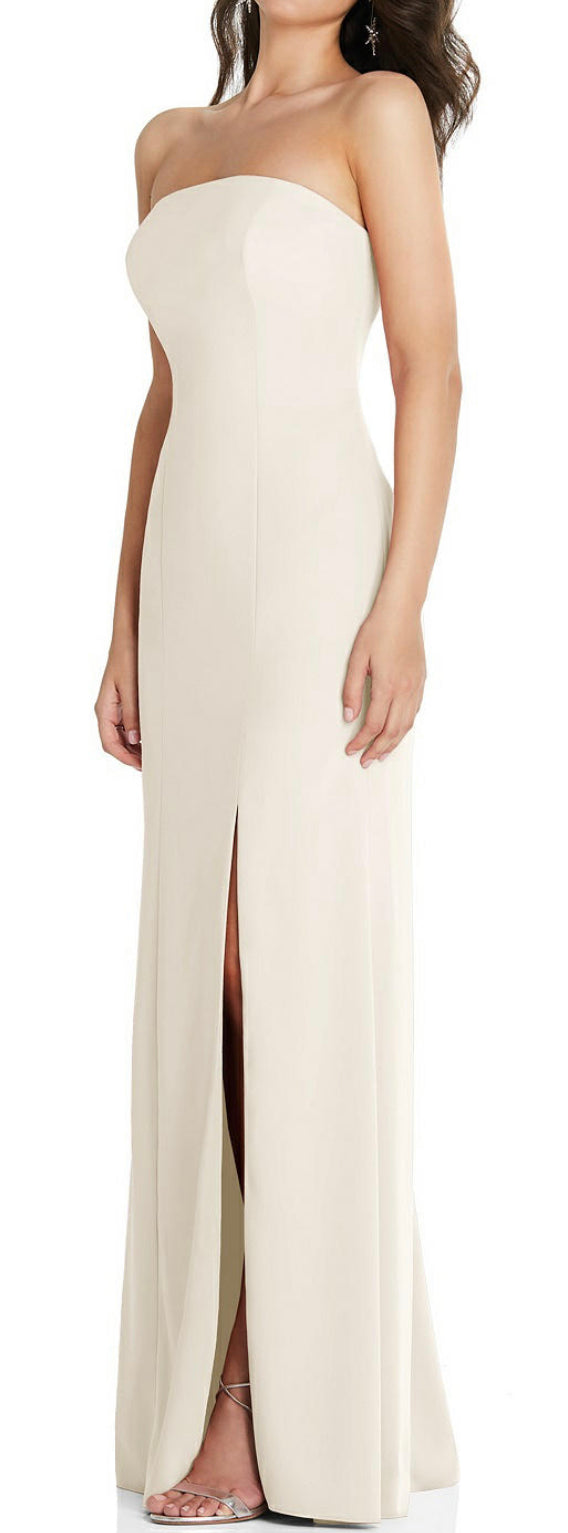 Beautiful Winter White Strapless Long Dress with Slit