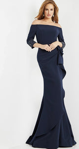 Jovani 08699 Off the Shoulder Long Gown with Scattered Beads at Cuff