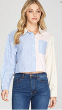 Load image into Gallery viewer, Striped Cropped Oxford with Long Sleeves
