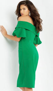 Jovani 06832A Emerald Off the Shoulder Knee Length Dress