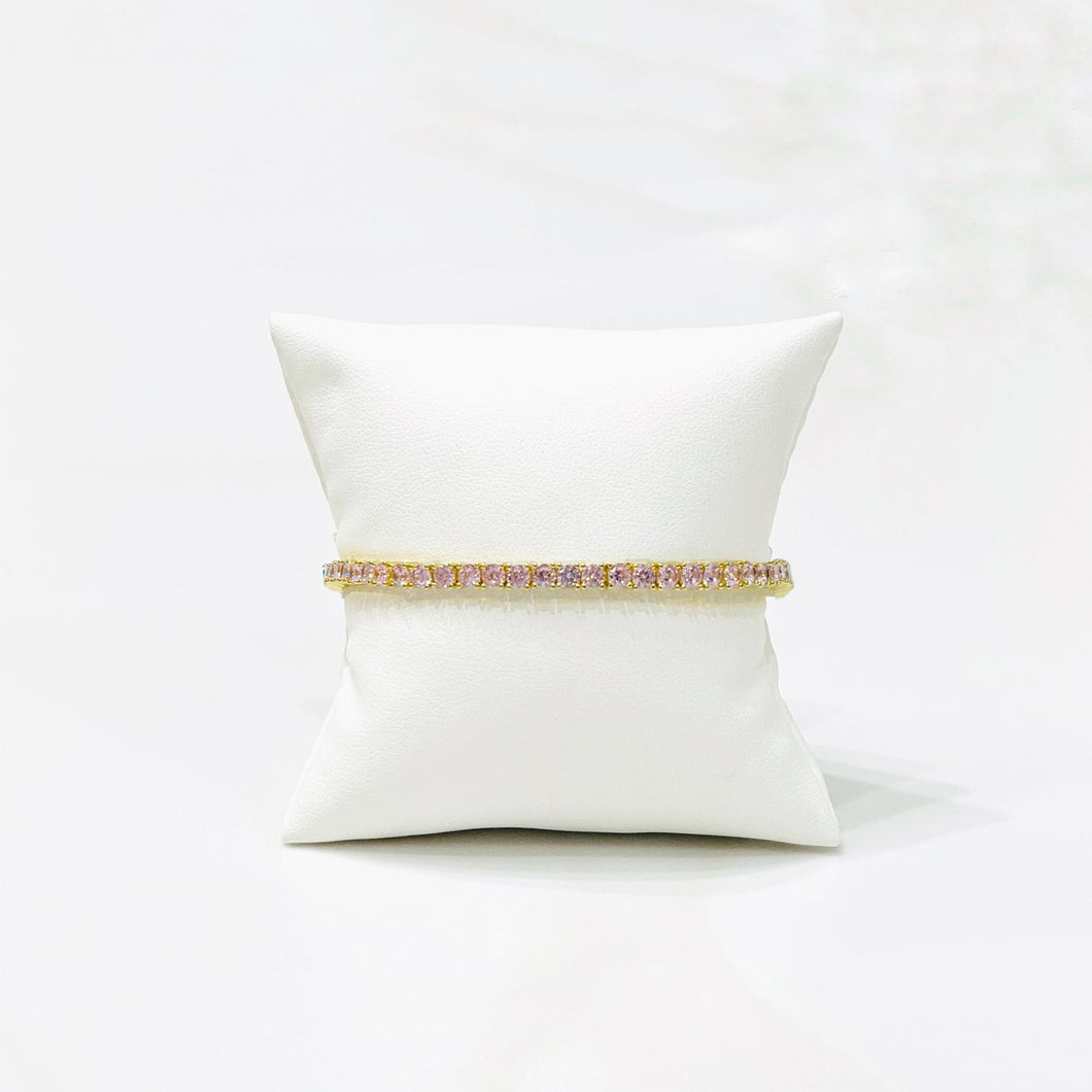 3MM 14KT Gold Plated Light Pink CZ Bracelet