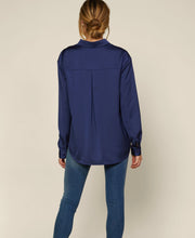 Load image into Gallery viewer, Navy Blue Long Sleeve Charmeuse Button Down
