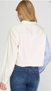 Striped Cropped Oxford with Long Sleeves