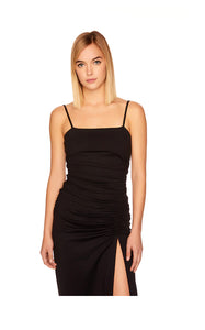 Susana Monaco Black Thin Strap Ruched Slit Dress