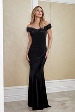 Load image into Gallery viewer, Jade J215058 Stretch Velvet Off the Shoulder Gown
