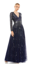 Load image into Gallery viewer, Macduggal 4977 Navy Long Sleeved V-Neck Long Gown with Sequined Detail
