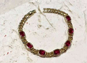 Pink Ruby Zircon Cuban Link Bracelet