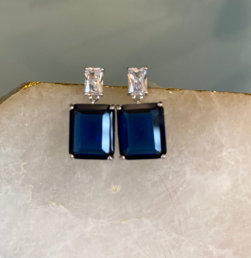 Sapphire and Clear CZ Drop Earring