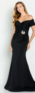 Cameron Blake CB141 Off the Shoulder Long Gown with Rhinestone Detail