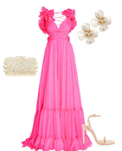 Load image into Gallery viewer, Macduggal 67911 Ruffle Tiered Cut-Out Chiffon Gown in Hot Pink
