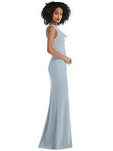 Load image into Gallery viewer, Blue Mist One Shoulder Long Gown with Cowl Neckline
