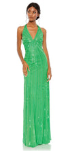 Load image into Gallery viewer, Macduggal 10898 Green Beaded Long Halter Gown
