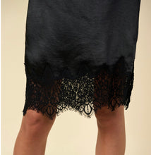 Load image into Gallery viewer, Black Silky Skirt with Lace Hemline

